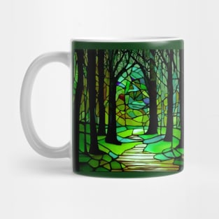 Stained Glass Forest Design Colorful Trees Landscape Mug